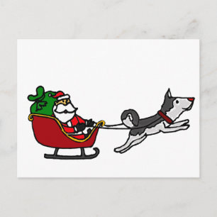 Cartes Pour Fêtes Annuelles Drôle Sleigh de Noël avec Husky Dog Pulling