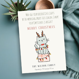 Cartes Pour Fêtes Annuelles Drôle Tangé Travailler Lumières Noël Chat Cadeau