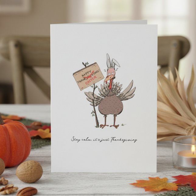Cartes Pour Fêtes Annuelles Drôle Thanksgiving Turquie (Funny Turkey Disguised as an Easter Bunny Hand Drawn Illustration. Humorous Thanksgiving Turkey Card)