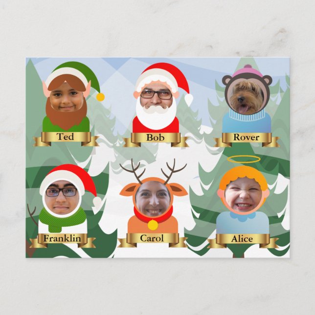 Cartes Pour Fêtes Annuelles Drôle votre famille en personnages de Noël Photo (Devant)