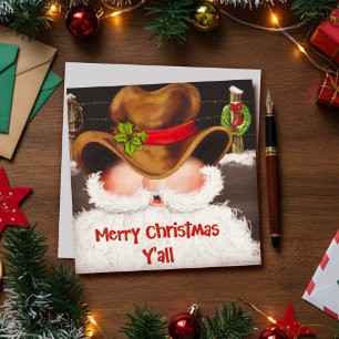 Cartes Pour Fêtes Annuelles Drôle Western Cowboy Casquette Père Noël Noël