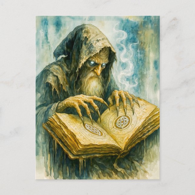 Cartes Pour Fêtes Annuelles druide celtique foncé avec livre d'orthographe et  (Devant)