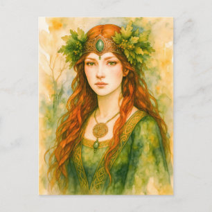 Cartes Pour Fêtes Annuelles Druidesse celtique avec une couronne de feuilles d