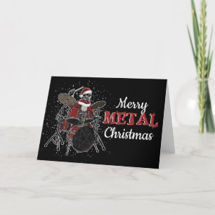 Cartes Pour Fêtes Annuelles Drummer Squelette Père Noël Lourd Tambour métalliq