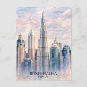 Cartes Pour Fêtes Annuelles Dubaï Burj Khalifa Cité de Luxe Skyline Aquarelle