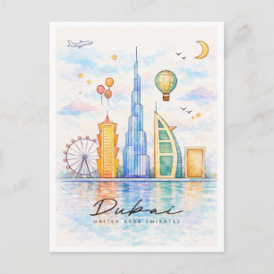 Cartes Pour Fêtes Annuelles Dubaï Skyline Aquarelle Art du paysage urbain de