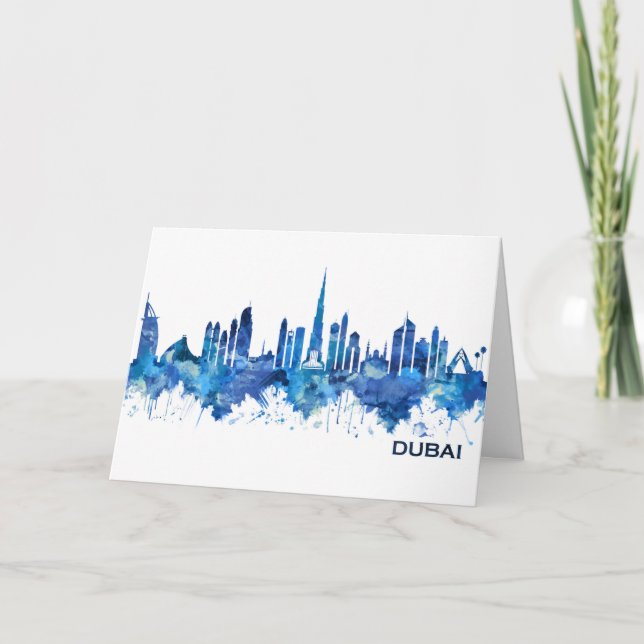 Cartes Pour Fêtes Annuelles Dubaï Skyline Blue (Devant)