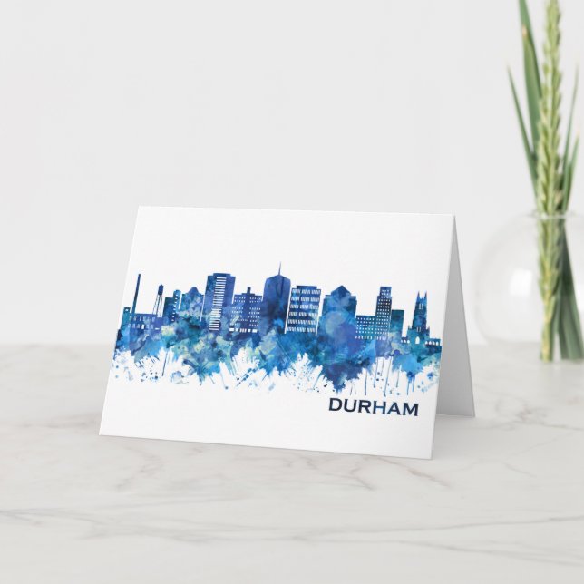 Cartes Pour Fêtes Annuelles Durham Caroline du Nord Skyline Blue (Devant)