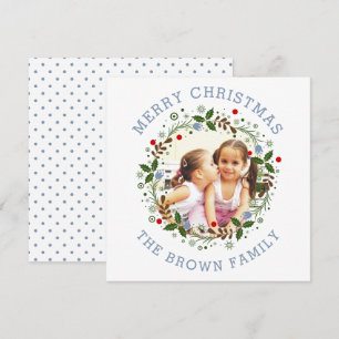 Cartes Pour Fêtes Annuelles Dusty bleu Joyeux Noël, couronne florale photo