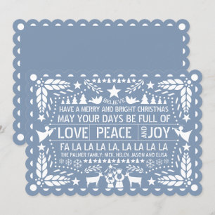 Cartes Pour Fêtes Annuelles Dusty bleu Love Peace Joie papel picado Noël H