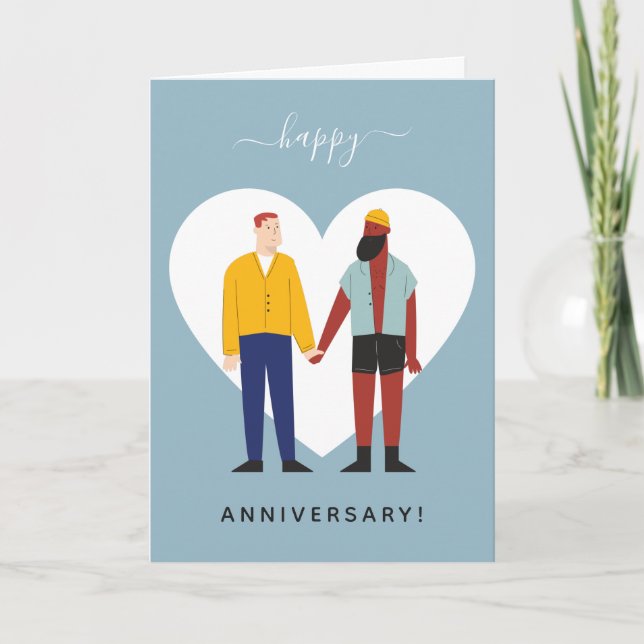 Cartes Pour Fêtes Annuelles Dusty Blue Gay Couple Illustration Anniversaire (Devant)