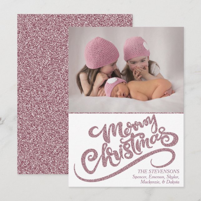 Cartes Pour Fêtes Annuelles Dusty Mauve Rose rose Joyeux Noël Photo moderne (Devant / Derrière)