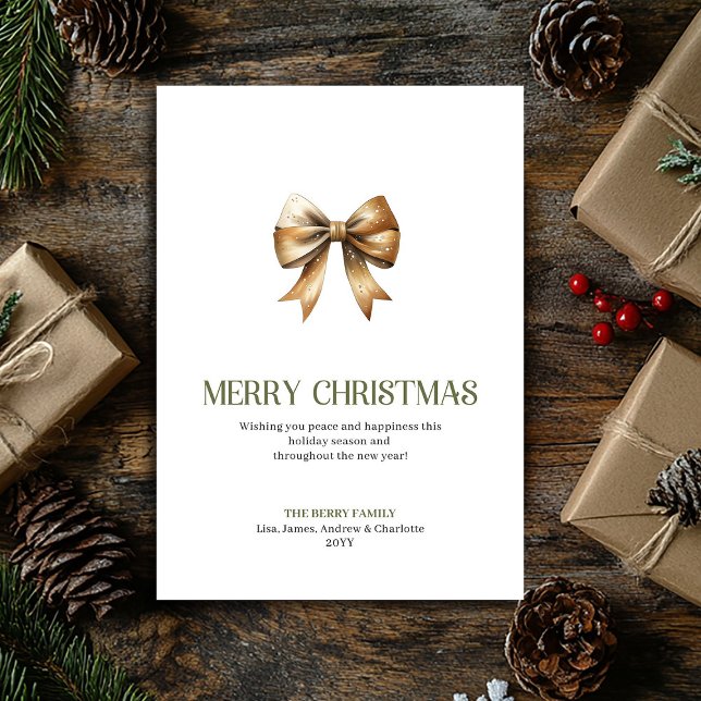 Cartes Pour Fêtes Annuelles Earthy Christmas Bow Card Script Typography (Earthy Christmas Ornament Card With Script Typography)