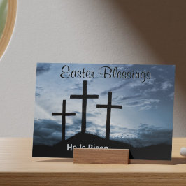 Cartes Pour Fêtes Annuelles Easter Blessings He is Risen Crosses Blue Sunset