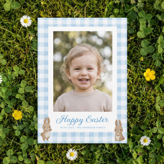Cartes Pour Fêtes Annuelles Easter Bunny Blue Gingham Photo
