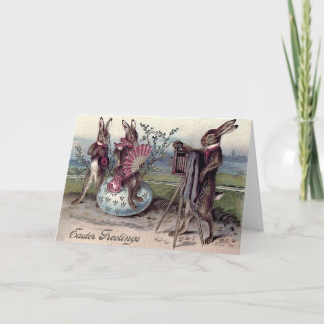 Cartes Pour Fêtes Annuelles Easter Bunny Couple Camera Eglise (Devant)