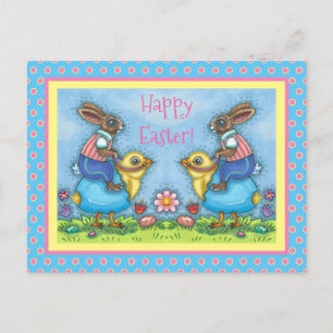 CARTES POUR FÊTES ANNUELLES EASTER BUNNY ÉQUITATION CUTE POULET EN OEUF BLEU,