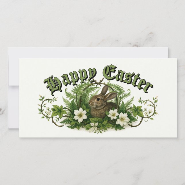 Cartes Pour Fêtes Annuelles Easter Bunny In Floral Foliage (Devant)