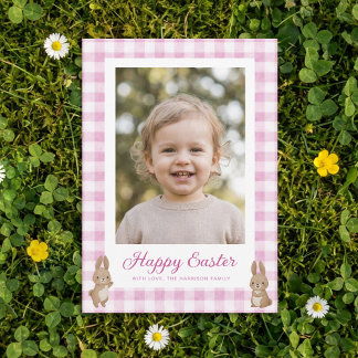 Cartes Pour Fêtes Annuelles Easter Bunny Pink Gingham Photo