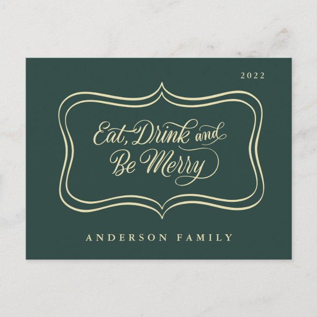 Cartes Pour Fêtes Annuelles Eat Drink & be Joyeux Noël Classic Gold Frame (Devant)