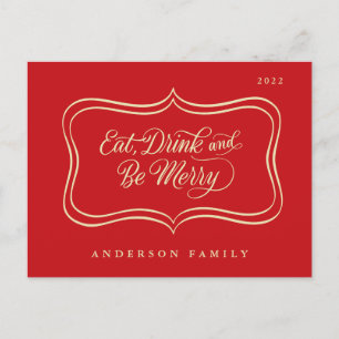 Cartes Pour Fêtes Annuelles Eat Drink & be Joyeux Noël Classic Gold Frame