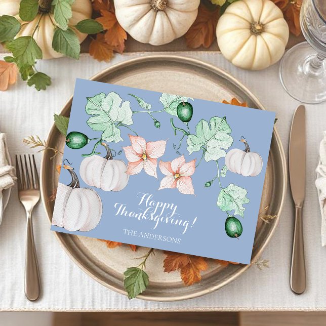 Cartes Pour Fêtes Annuelles Eau florale de citrouille blanche aquarelle person (Créateur téléchargé)