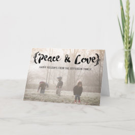 Cartes Pour Fêtes Annuelles Ebony Elegant Sketted Peace & Love Holiday Photo