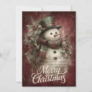 Cartes Pour Fêtes Annuelles Écharpe à carreaux Bonhomme de neige & Holly Glow