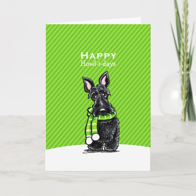 Cartes Pour Fêtes Annuelles Écharpe écossaise noire Noël Coutume verte (Devant)