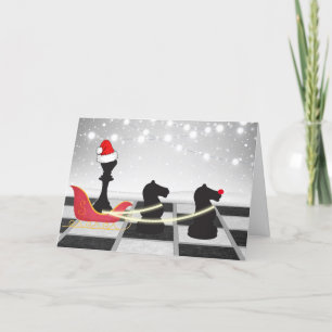 Cartes Pour Fêtes Annuelles Échecs Père Noël et rennes Noël
