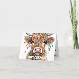 Cartes Pour Fêtes Annuelles Éclairage de Noël de la vache écossaise Highland