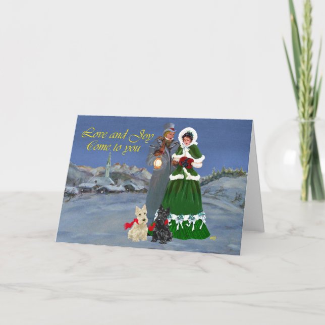 Cartes Pour Fêtes Annuelles Écossais Terriers Carols de Noël (Devant)