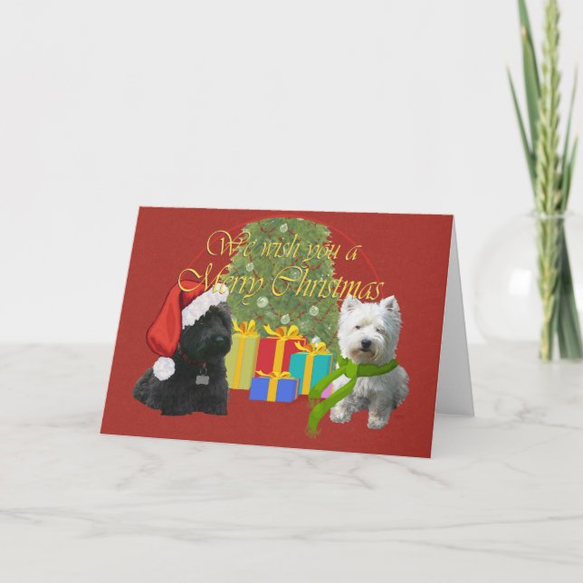 Cartes Pour Fêtes Annuelles Ecosse et Westie Noël (Devant)