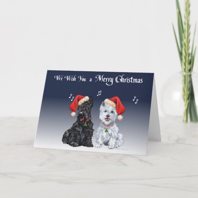 Cartes Pour Fêtes Annuelles Ecosse et Westie Noël Carols (Devant)