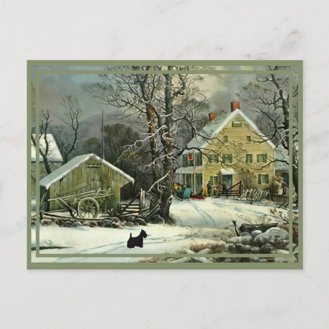 Cartes Pour Fêtes Annuelles Ecosse Terrier Hiver à l'ancienne mode (Devant)