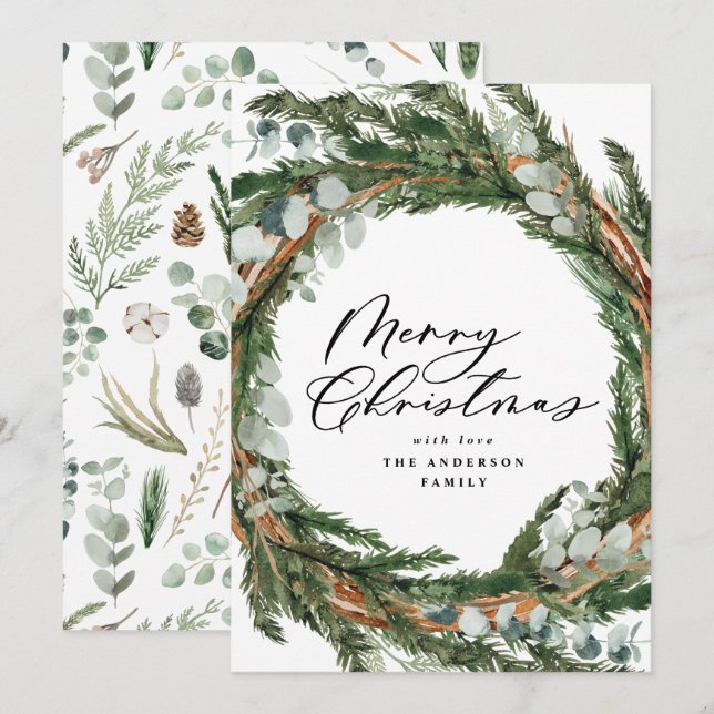 Cartes Pour Fêtes Annuelles Écriture de feuille minimale moderne Noël (Devant / Derrière)