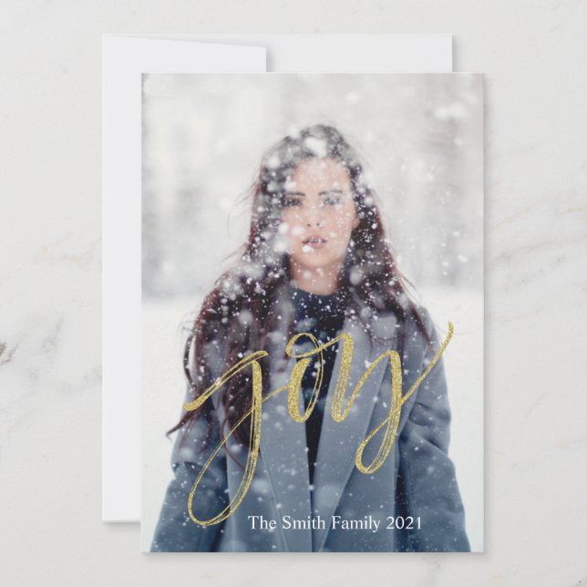 Cartes Pour Fêtes Annuelles Écriture de joie personnalisable en or faux (Devant)