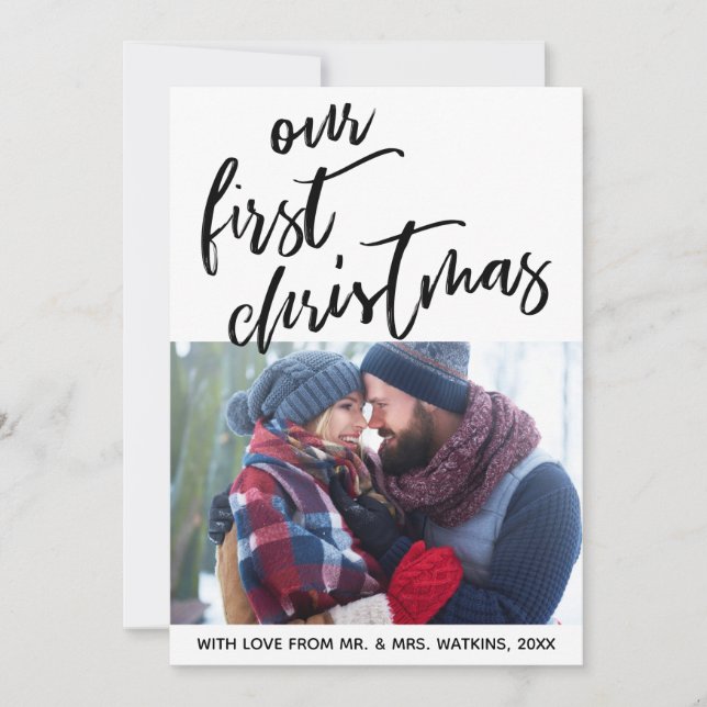 Cartes Pour Fêtes Annuelles écriture décontractée Notre premier Noël, photo (Devant)
