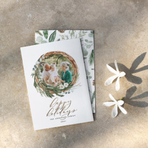 Cartes Pour Fêtes Annuelles Écriture d'or botanique moderne 1 photo Noël