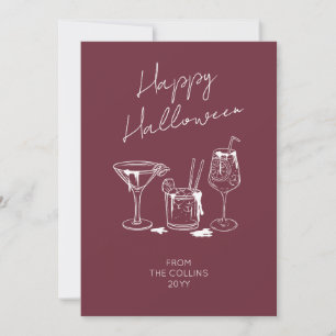 Cartes Pour Fêtes Annuelles Écriture élégante Boissons Burgundy Joyeux Hallowe