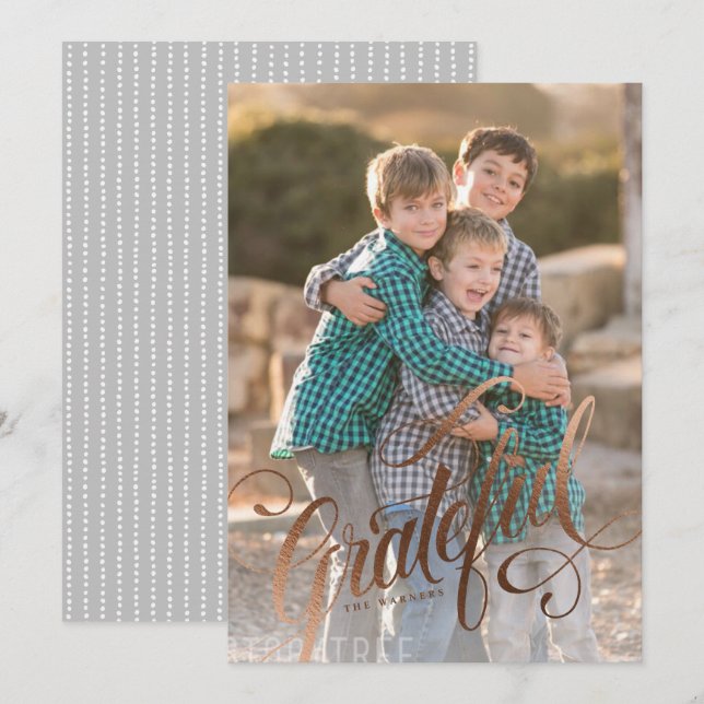 Cartes Pour Fêtes Annuelles Écriture Grateful fausse feuille élégante  (Devant / Derrière)