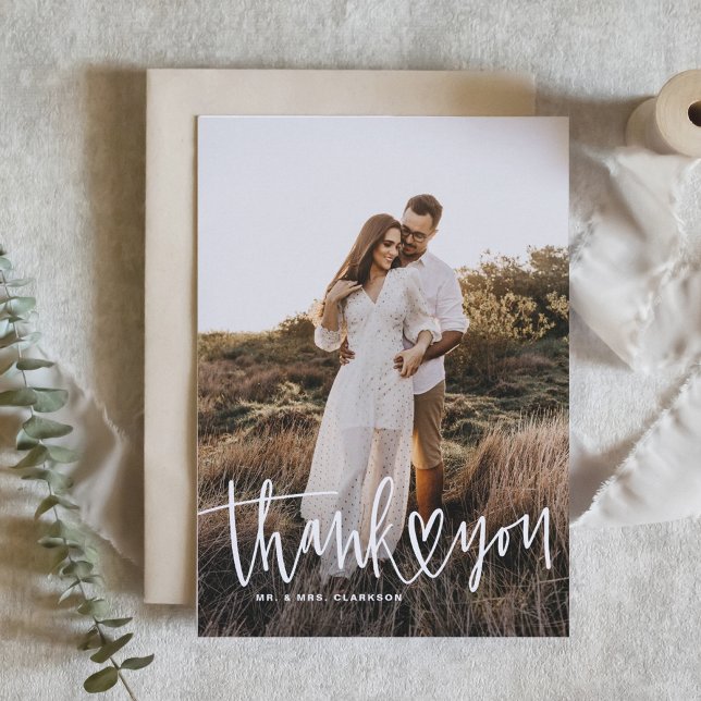 Cartes Pour Fêtes Annuelles Écriture manuscrite avec Merci Mariage de photo ca (Créateur téléchargé)