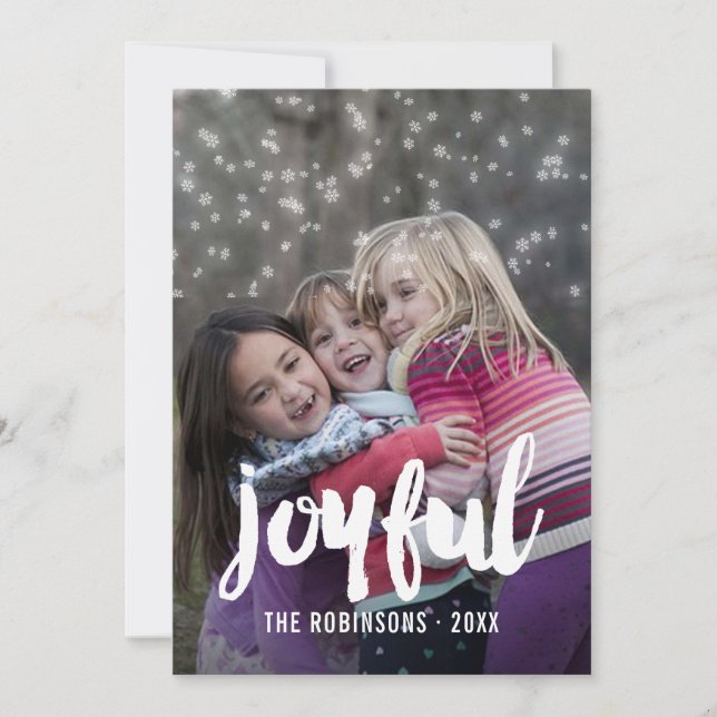 Cartes Pour Fêtes Annuelles Écriture manuscrite Neige photo de famille de Noël (Devant)