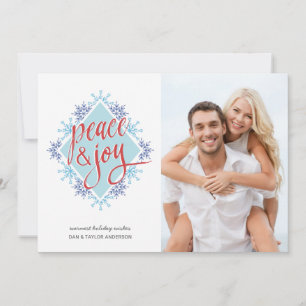 Cartes Pour Fêtes Annuelles Écriture manuscrite Peace & Joy sur les flocons de