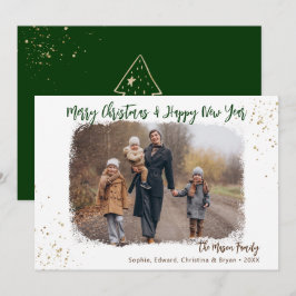 Cartes Pour Fêtes Annuelles Écriture moderne Green Gold Christmas