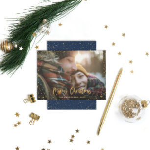Cartes Pour Fêtes Annuelles Écriture or étoiles Noël 1 photo marine vacances