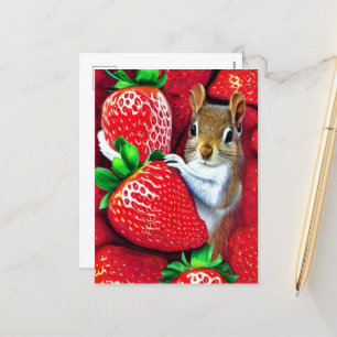 Cartes Pour Fêtes Annuelles Écureuil dans le ciel des fraises
