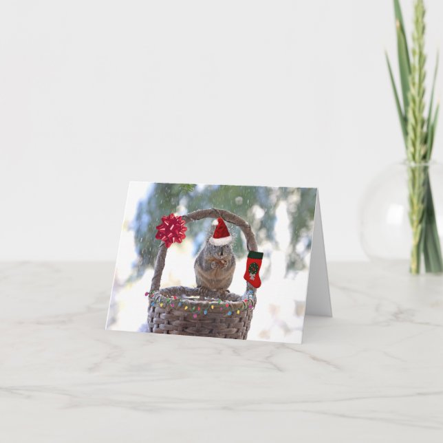 Cartes Pour Fêtes Annuelles Écureuil de Noël dans le panier de neige (Devant)