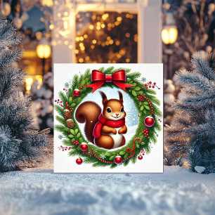 Cartes Pour Fêtes Annuelles Écureuil Délicieux dans un Couronne de Noël