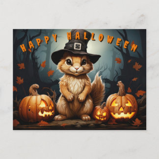 Cartes Pour Fêtes Annuelles Écureuil d'Halloween en sorcière Casquette avec Ci